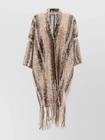 Brunello Cucinelli Open-knit Brown Knitwear With Fringe Detailing In Brown