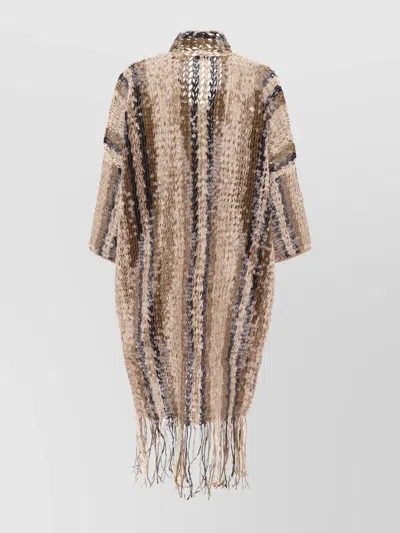 Brunello Cucinelli Open-knit Brown Knitwear With Fringe Detailing In Brown