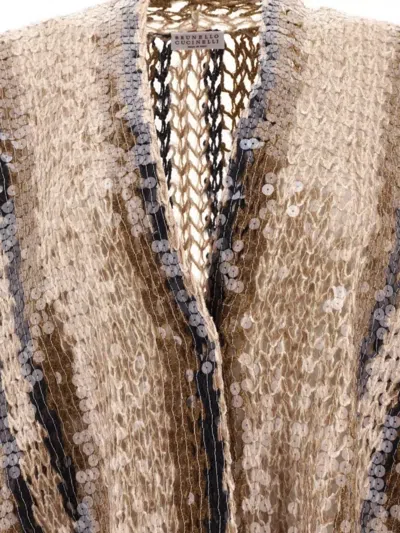 Brunello Cucinelli Open-knit Brown Knitwear With Fringe Detailing In Brown