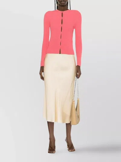 Fendi Ribbed Texture Long Sleeves Round Neck In Pink