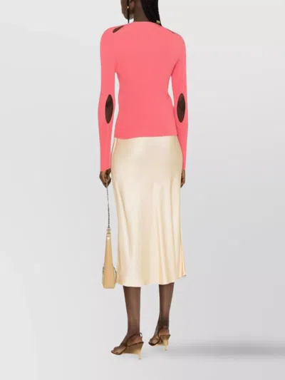 Fendi Ribbed Texture Long Sleeves Round Neck In Pink