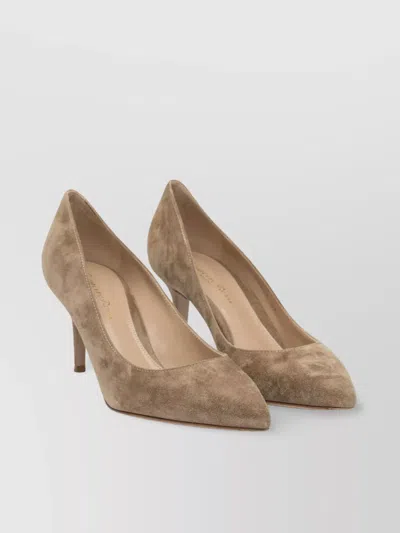 Gianvito Rossi Mid-height Beige Suede And Leather Heeled Shoes In Brown