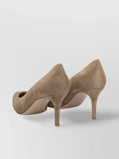 Gianvito Rossi Mid-height Beige Suede And Leather Heeled Shoes In Brown