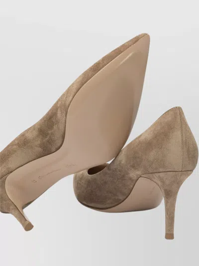Gianvito Rossi Mid-height Beige Suede And Leather Heeled Shoes In Brown