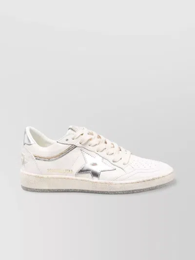 Golden Goose Ball Star Sneakers In Vintage Effect Leather With Silver Star And Heel Tab In White
