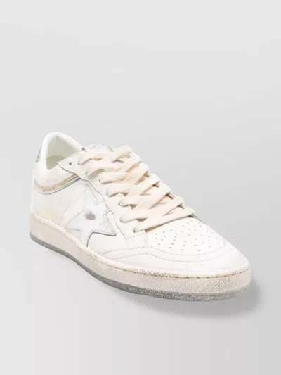 Golden Goose Ball Star Sneakers In Vintage Effect Leather With Silver Star And Heel Tab In White