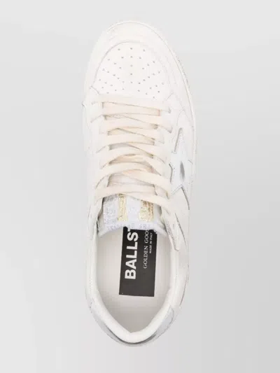 Golden Goose Ball Star Sneakers In Vintage Effect Leather With Silver Star And Heel Tab In White