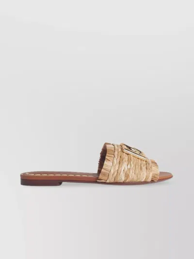 Dolce & Gabbana Rafia Braided Slipper In Brown