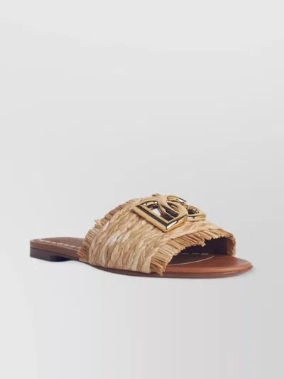 Dolce & Gabbana Rafia Braided Slipper In Brown