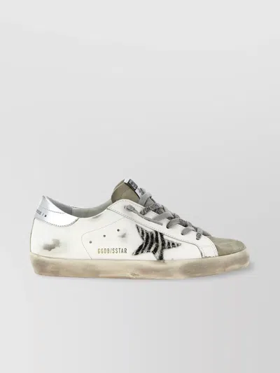Golden Goose Superstar White Low Top Sneakers With Glittered Star Patch And Laminated Heel With Logo Lettering In In Neutral
