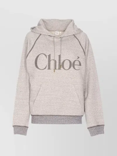 Chloé Cotton Blend Logo Hoodie In Gray