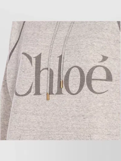 Chloé Cotton Blend Logo Hoodie In Gray
