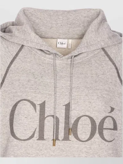 Chloé Cotton Blend Logo Hoodie In Gray