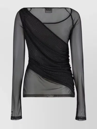 Versace Jeans Couture Sheer Fabric Top Sparkling Embellishments In Black