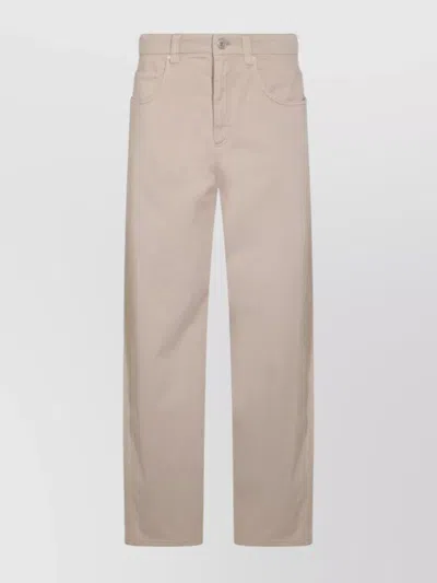 Brunello Cucinelli Straight Trousers With Belt Loops And Pockets In Neutral