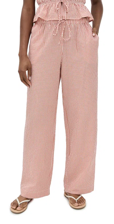 Wayf Nina Pants Clay Seersucker In Red