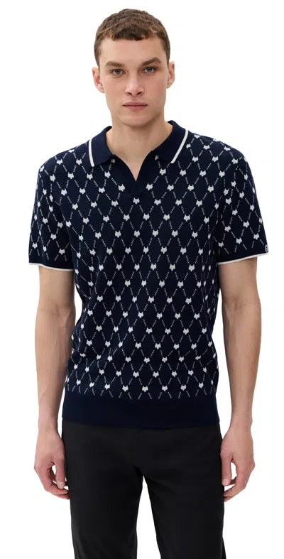 Greyson Wolf Chain Johnny Collar Sweater Polo Maltese Blue In Blue