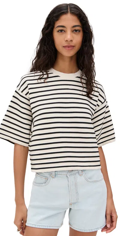 Anine Bing Womens Blk Stripe French Terry Myers Cropped Cotton-blend T-shirt Xs In Neutral