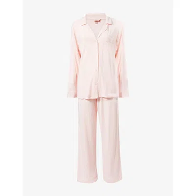 Eberjey Womens Gisele Piped-trim Stretch-jersey Pyjamas Petal Pink/ivory Xl In Pink