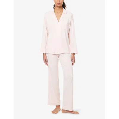 Eberjey Womens Gisele Piped-trim Stretch-jersey Pyjamas Petal Pink/ivory Xl In Pink
