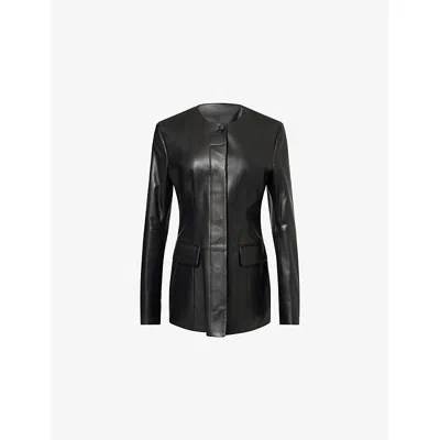 Totême Womens Collar-less Long Leather Jacket Black