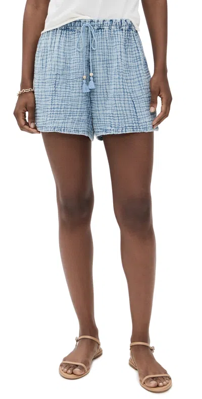 Faherty Dune Cotton Gauze Drawstring Shorts Light Indigo Wash In Blue