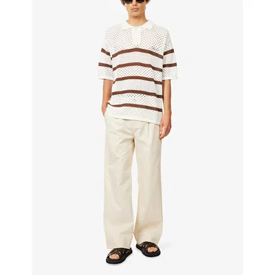 Belier Mens Saint Tropez Crochet Cotton-knit Polo Shirt Ecru/mocha Xs