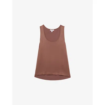 Reiss Mocha Brown Ruby Silk-front Cami Top In Burgundy