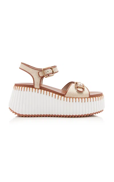 Chloé Nama Canvas Platform Sandals In White