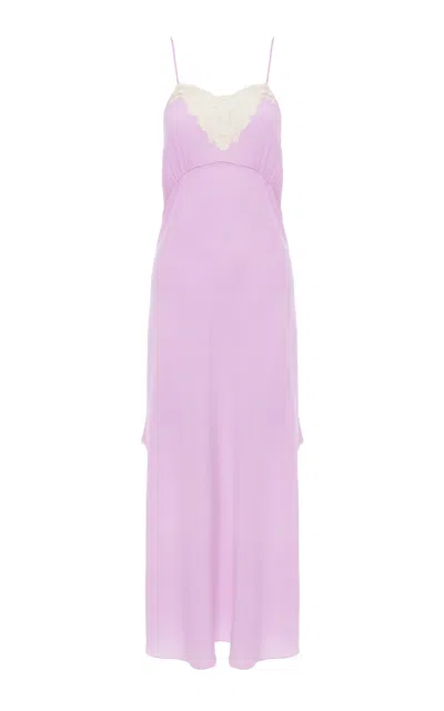 Chloé Lace-trimmed Silk Crepe De Chine Midi Dress In Pink