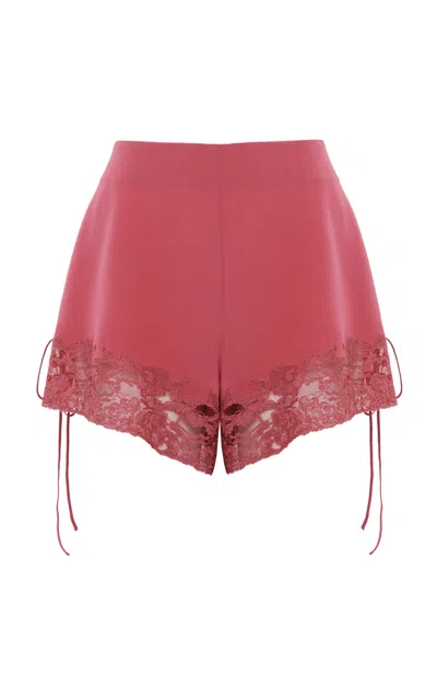 Chloé Lace-trimmed Organic Silk Crepe De Chine Shorts In Purple