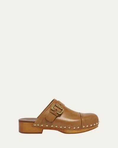 Chloé Calfskin Mules Bold Wooden Platform In Brown