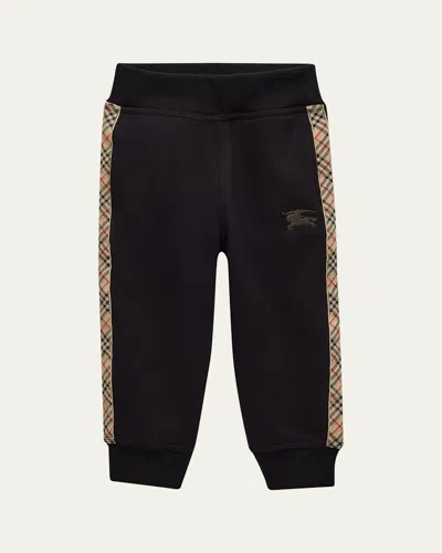 Burberry Jackson Check Trim Cotton Jogging Pants In Black