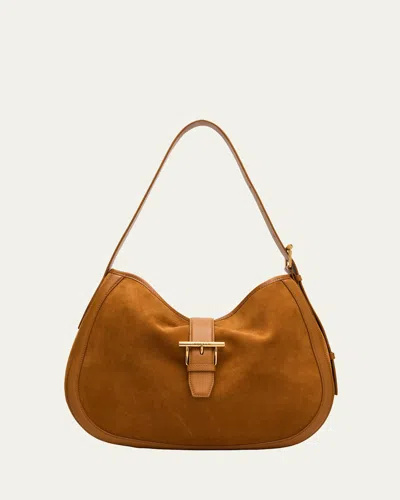 Alexander Mcqueen Brown Shoulder Bag With Adjustable Shoulder Strap And T Buckle Closure On The Front In Suede Woman In Brown