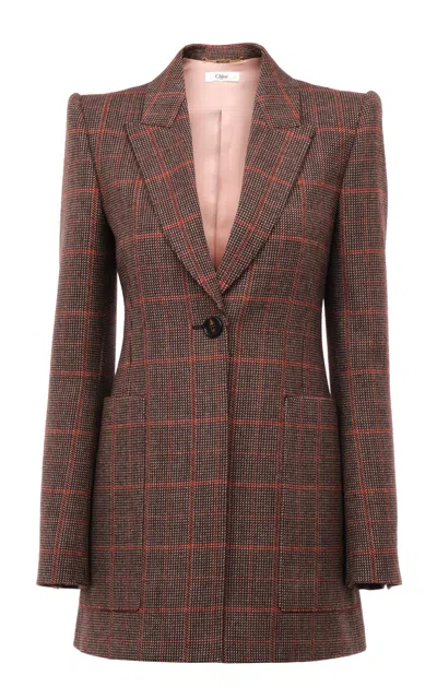 Chloé Chloe Women Checked Wool Tailored Jacket In Brown