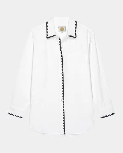 Rails Idania Embroidered Trim Organic Cotton Button-up Shirt In White