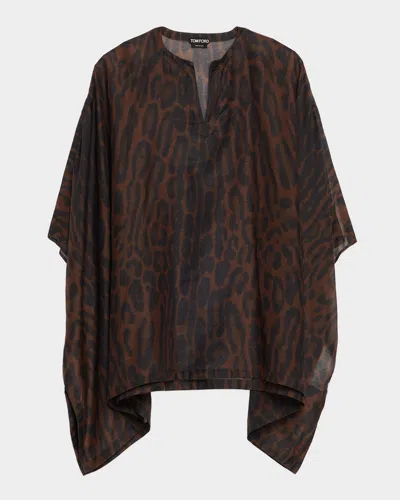 Tom Ford Ocelot-print Cotton-silk Mini Kaftan Dress In Animal Print