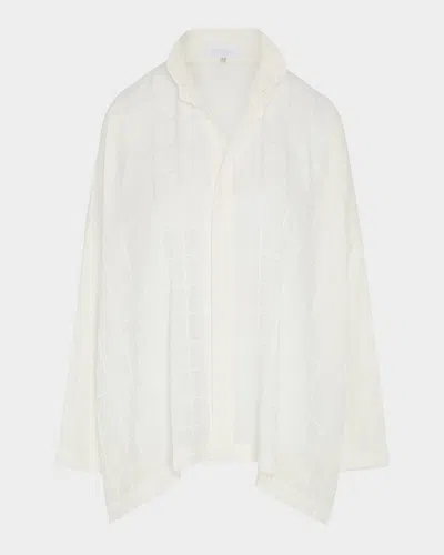 Eskandar Satin Box Check Jacquard Wide Longer-back Double-stand Collar Shirt (mid Plus Length) In Neutral