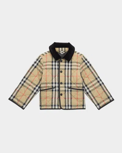 Burberry Boy's Milo Check Quilted Jacket In Neutral