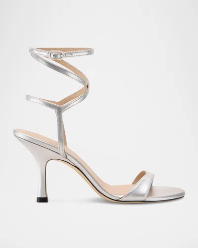 Stuart Weitzman Metallic Buckle Wrap Sandals In Silver