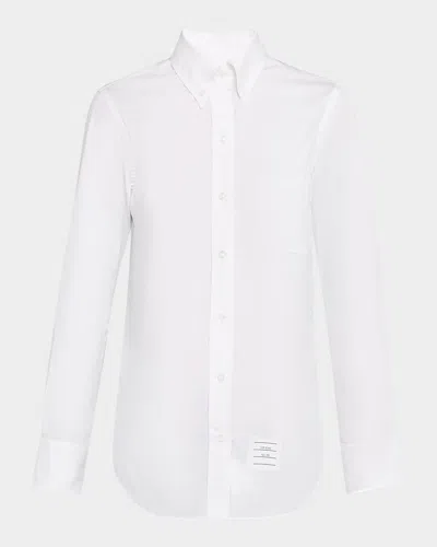 Thom Browne White Shirt With Pointed Collar And Logo Patch In White