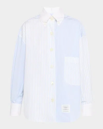 Thom Browne Fun Mix Micro Striped Poplin Oversized Shirt In Blue