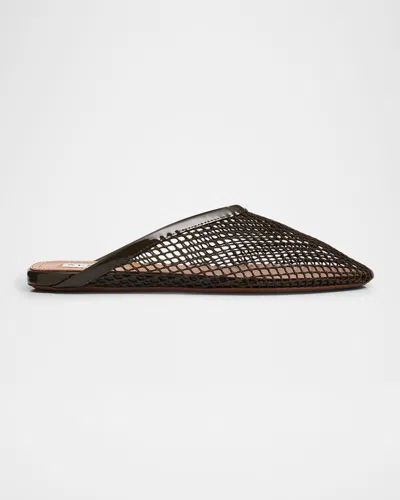 Alaïa Fishnet Flat Mules Rubber Sole In Black