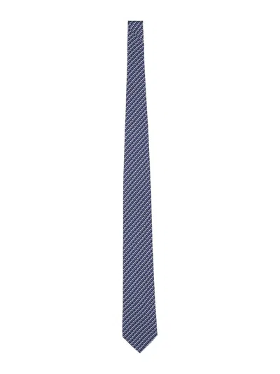 Ferragamo Patterned Silk Tie Slim Silhouette In Blue