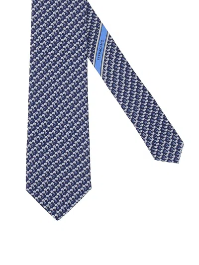 Ferragamo Patterned Silk Tie Slim Silhouette In Blue