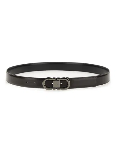 Ferragamo Reversible Belt Adjustable Length Smooth Finish Metal Buckle In Black