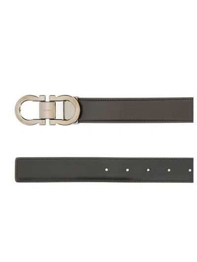 Ferragamo Reversible Belt Adjustable Length Smooth Finish Metal Buckle In Black