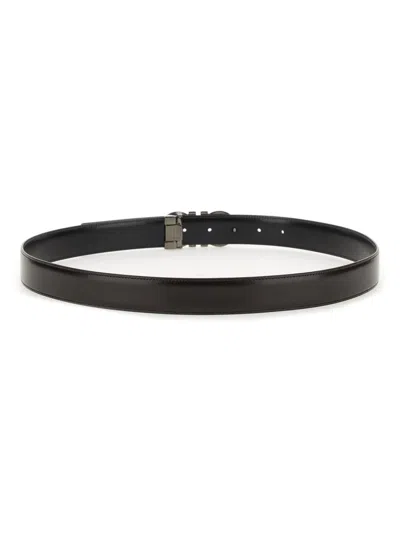 Ferragamo Reversible Belt Adjustable Length Smooth Finish Metal Buckle In Black