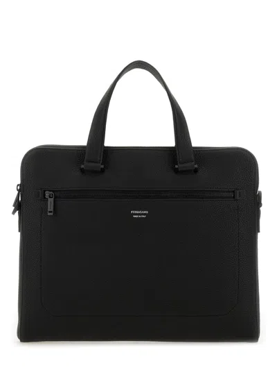 Ferragamo Leather Business Bag In Black