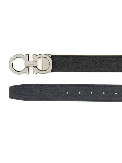 Ferragamo Reversible Textured Calfskin Belt In Black